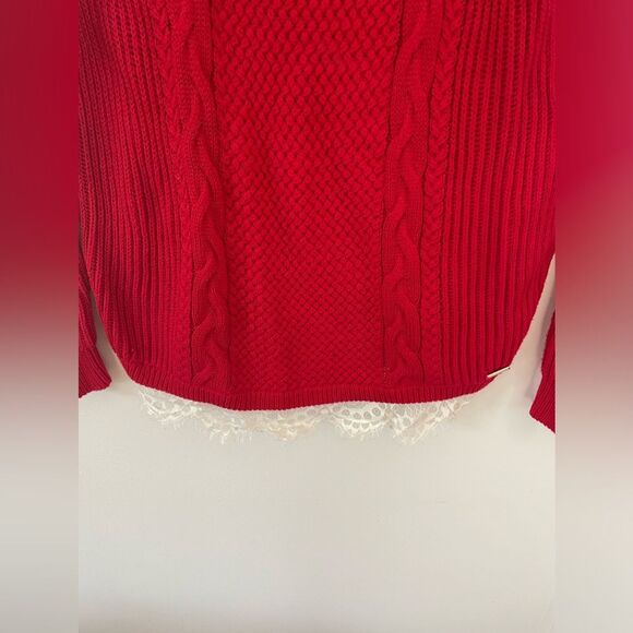 Tommy Hilfiger Red Cable Knit Lace Hem Sweater medium - Picture 2 of 6